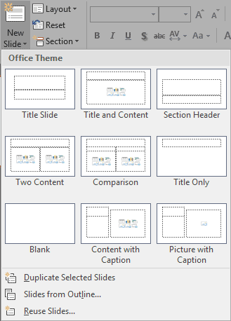 Slide Layout drop-down gallery
