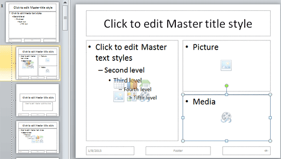Picture and Media Placeholders inserted within the slide layout