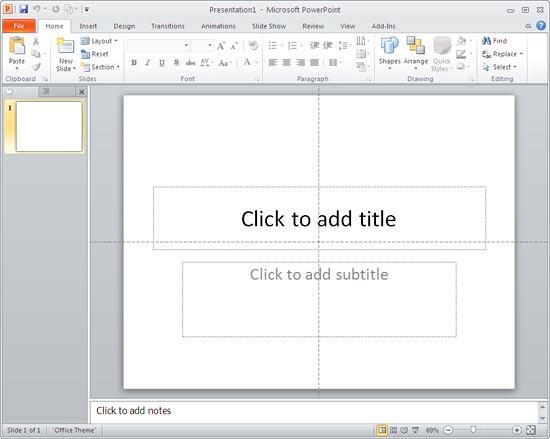 The PowerPoint 2010 interface