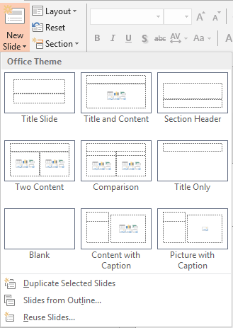 Slide Layout drop-down gallery