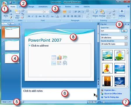 The PowerPoint 2007 interface The PowerPoint 2007 interface