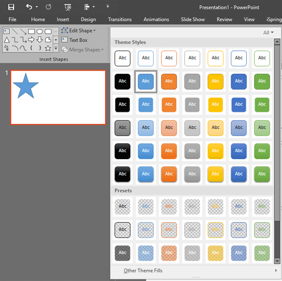 Shape Styles drop-down gallery Shape Styles drop-down gallery