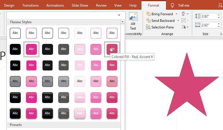 Shape Styles drop-down gallery