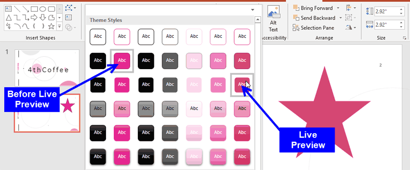 Live Preview of Shape Styles