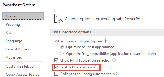 PowerPoint Options dialog box