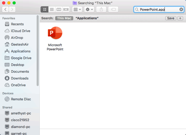 Find PowerPoint in the Finder