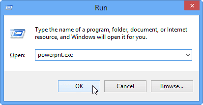 PowerPoint being summoned through the Run Window PowerPoint being summoned through the Run Window