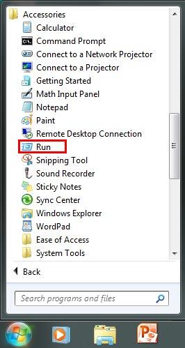 Run command within the Start menu of Windows 7 Run command within the Start menu of Windows 7