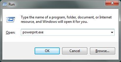 PowerPoint being summoned through the Run Window PowerPoint being summoned through the Run Window