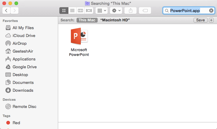 Find PowerPoint in the Finder