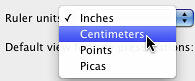 Ruler unit drop-down list