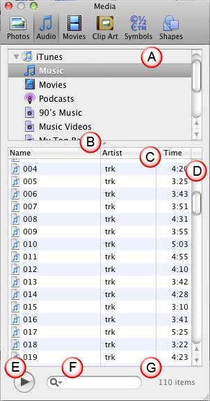 Audio tab within Media Browser
