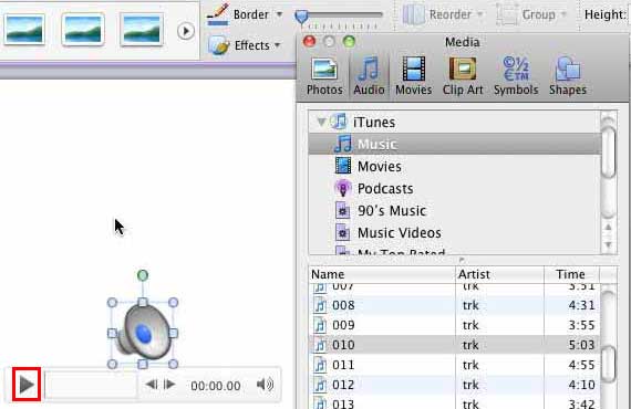 Audio inserted in presentation