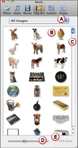 Clip Art tab within the Media Browser Clip Art tab within the Media Browser