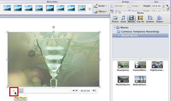 Movie clip inserted on the slide