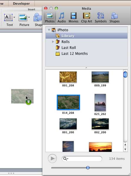 Photo being dragged onto a slide Photo being dragged onto a slide