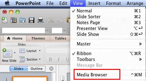 View menu option to enable the Media Browser
