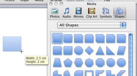 Shape inserted by dragging and drawing on the slide