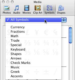 Categories drop-down list