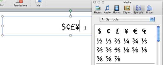 Symbols inserted at the cursor insertion position