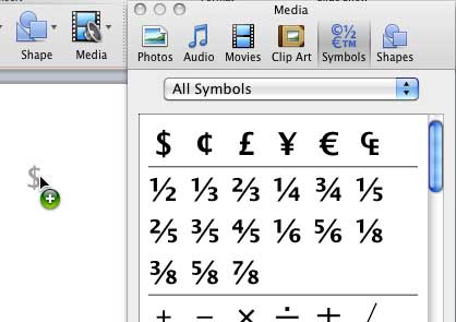Symbol being dragged and inserted onto the slide area