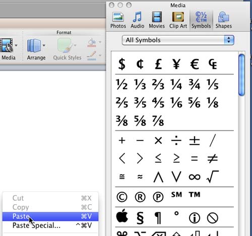 Paste the symbol on the slide