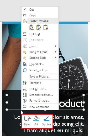 Mini Toolbar with Shape formatting options Mini Toolbar with Shape formatting options