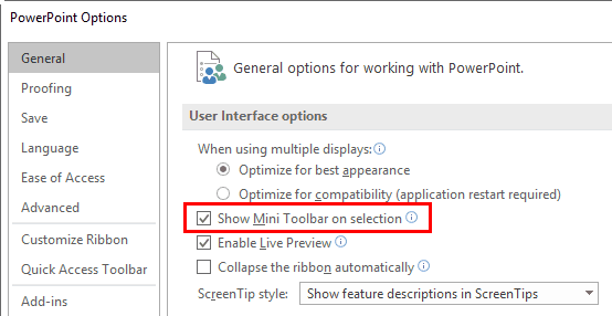 Show Mini Toolbar on selection Show Mini Toolbar on selection