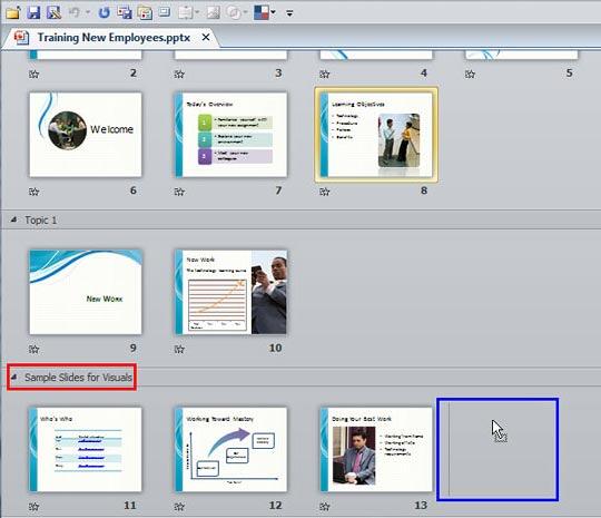 Slide being dragged from one Section to another