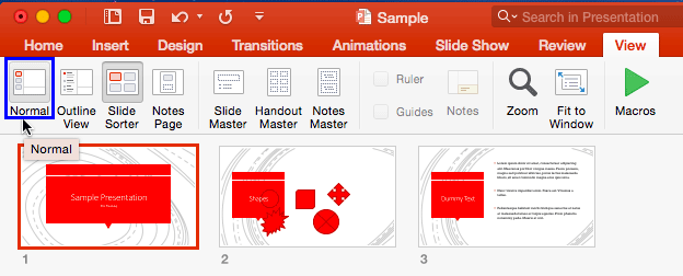 Normal button within View tab Normal button within View tab