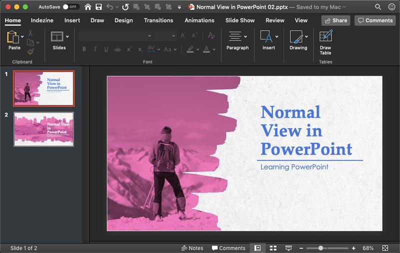 Normal View in PowerPoint 365 for Mac Normal View in PowerPoint 365 for Mac