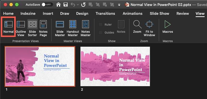 Normal button within View tab Normal button within View tab