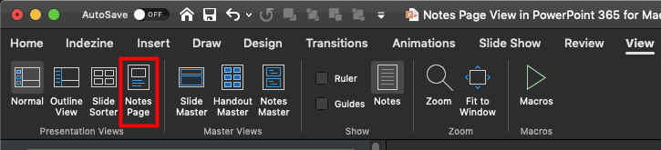 Notes Page button Notes Page button