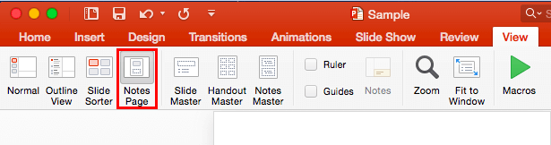Notes Page button Notes Page button