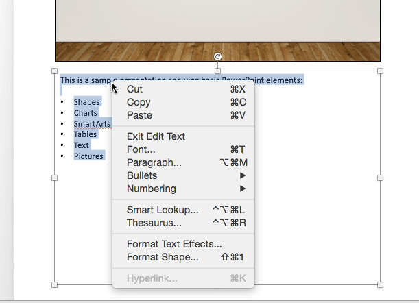 Format options for the text within Notes area Format options for the text within Notes area