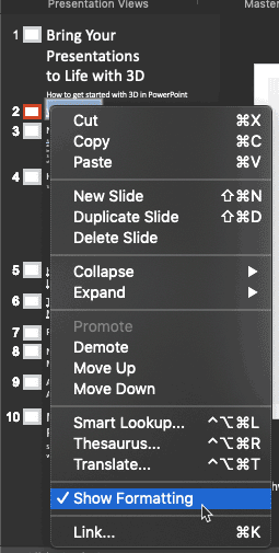 Show Formatting option enabled Show Formatting option enabled