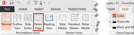 Notes Page button Notes Page button