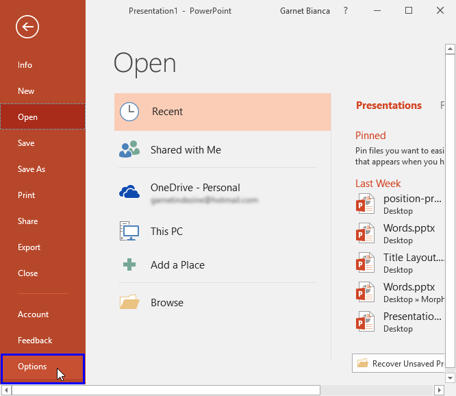 PowerPoint Backstage view