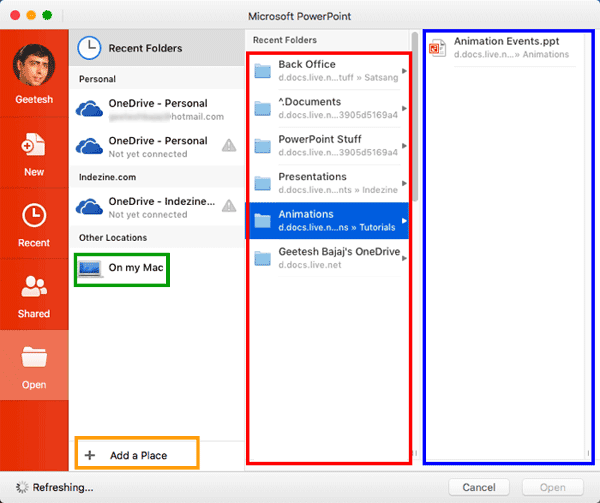 Recent Folders and Presentations