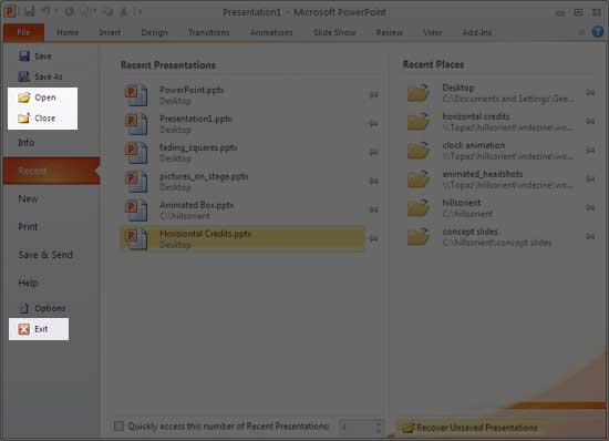 Open, Close, and Exit