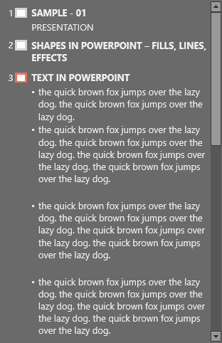 Outline pane Outline pane