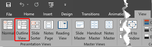 Outline button within Presentation Views group Outline button within Presentation Views group