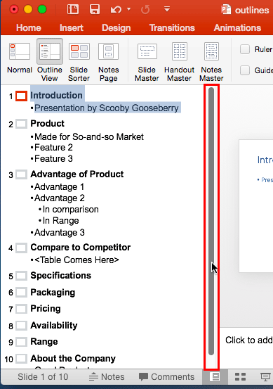 Scroll bar within Outline Pane Scroll bar within Outline Pane