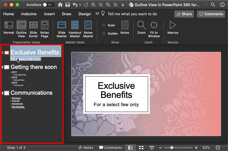 Outline Pane within PowerPoint interface Outline Pane within PowerPoint interface