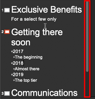 Scroll bar within Outline Pane Scroll bar within Outline Pane