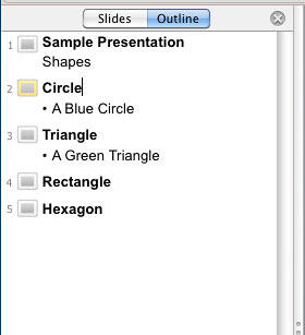 Outline tab selected