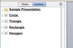 Collapsed view of all the slides in the Outline pane