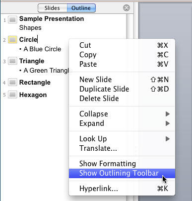Show Outlining Toolbar option
