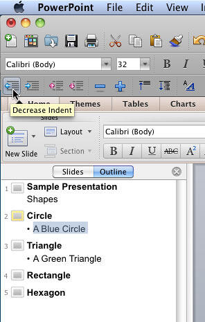 Decrease Indent by one level