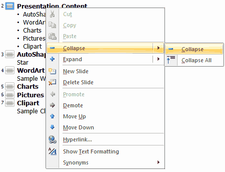 Outline tab edit options Outline tab edit options